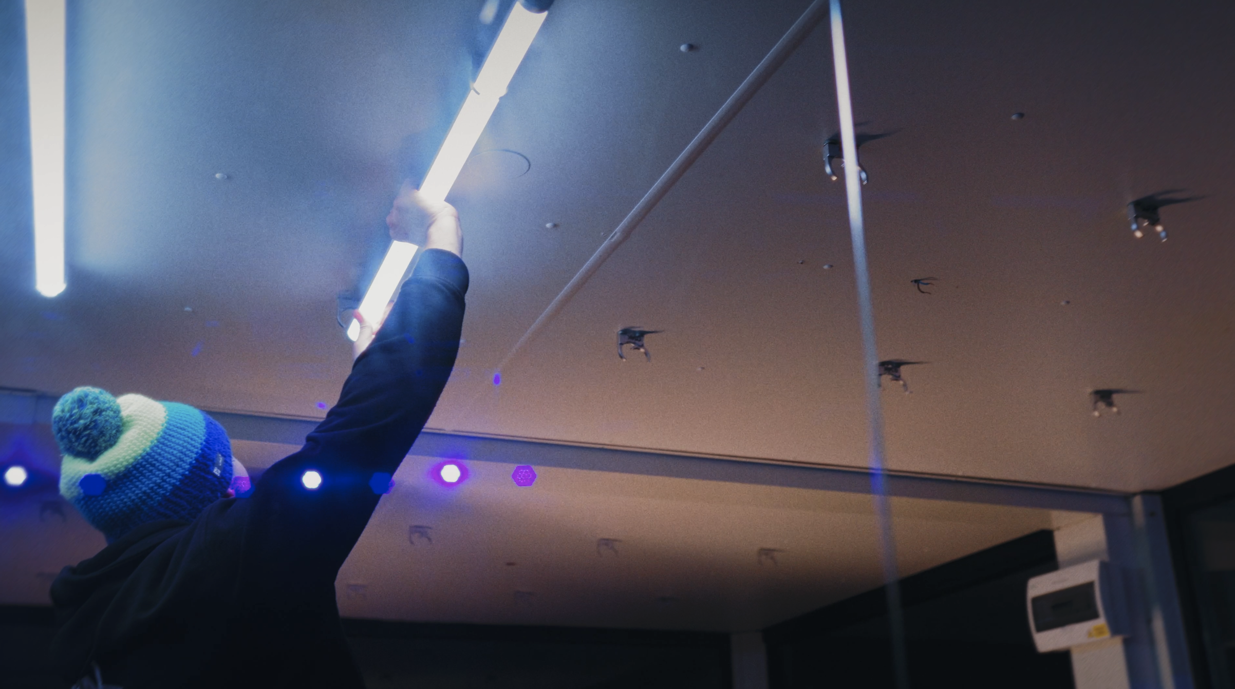 Stage lighting being rigged